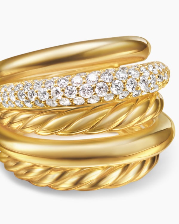 DY Mercer® Multi Row Ring in 18K Yellow Gold with Diamonds, 21mm