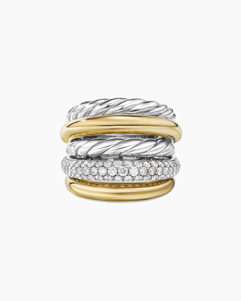Bague à rangs multiples DY Mercer en argent sterling avec or jaune 18 carats et diamants, 21 mm pour femmes