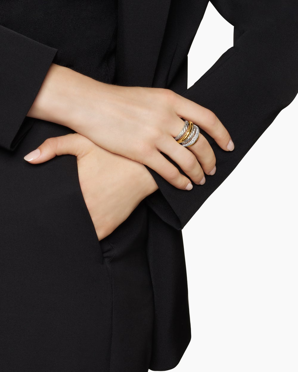 Bague à rangs multiples DY Mercer en argent sterling avec or jaune 18 carats et diamants, 21 mm pour femmes