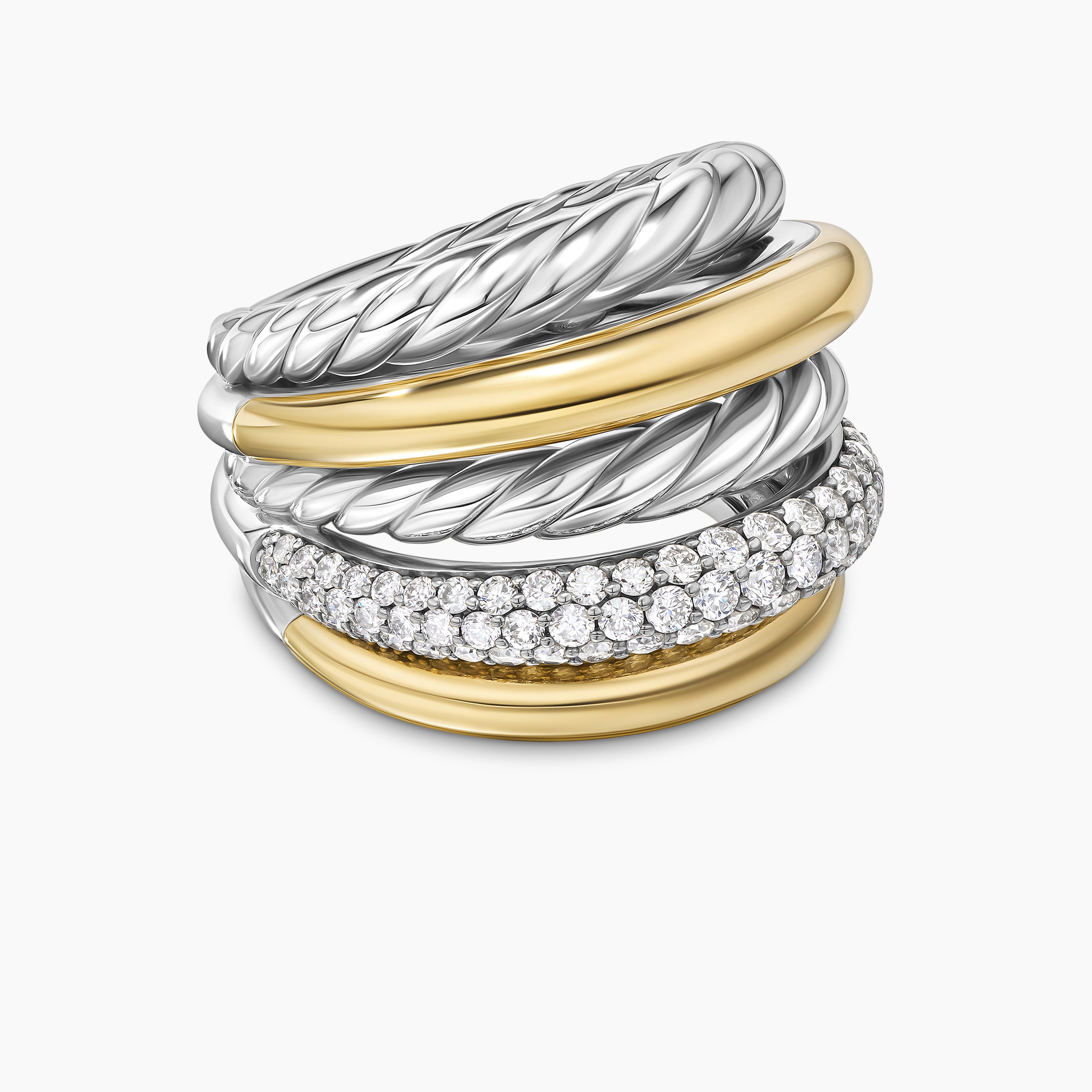 Womens DY Mercer Multi Row Ring in Sterling Silver with 18K Yellow Gold and Diamonds, 21mm