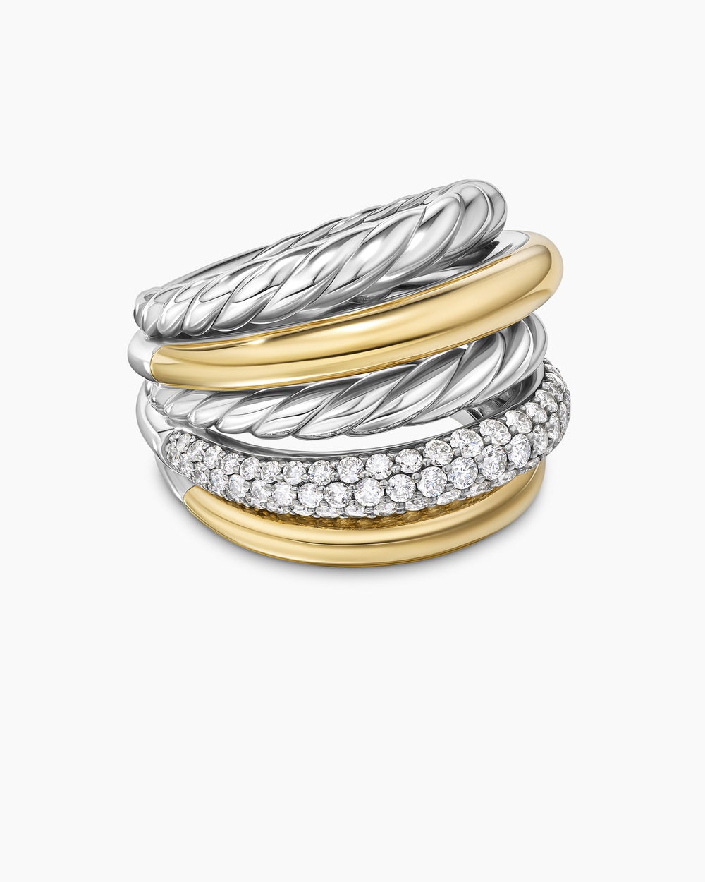 Bague à rangs multiples DY Mercer en argent sterling avec or jaune 18 carats et diamants, 21 mm pour femmes
