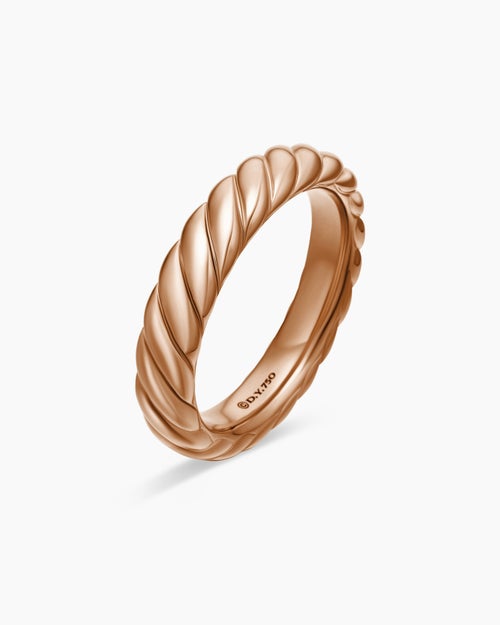 Womens Sculpted Cable Band Ring in 18K Rose Gold, 4.6mm