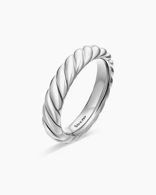 Womens Sculpted Cable Band Ring in 18K White Gold, 4.6mm