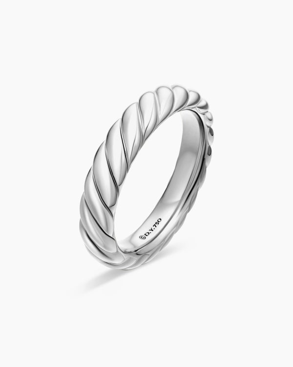 Sculpted Cable Band Ring in 18K White Gold, 4.6mm