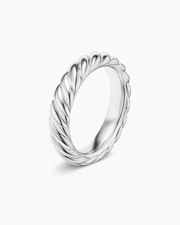 Sculpted Cable Band Ring in 18K White Gold, 4.6mm