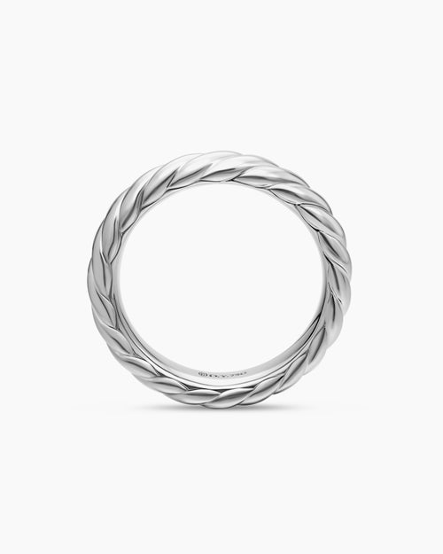 Womens Sculpted Cable Band Ring in 18K White Gold, 4.6mm