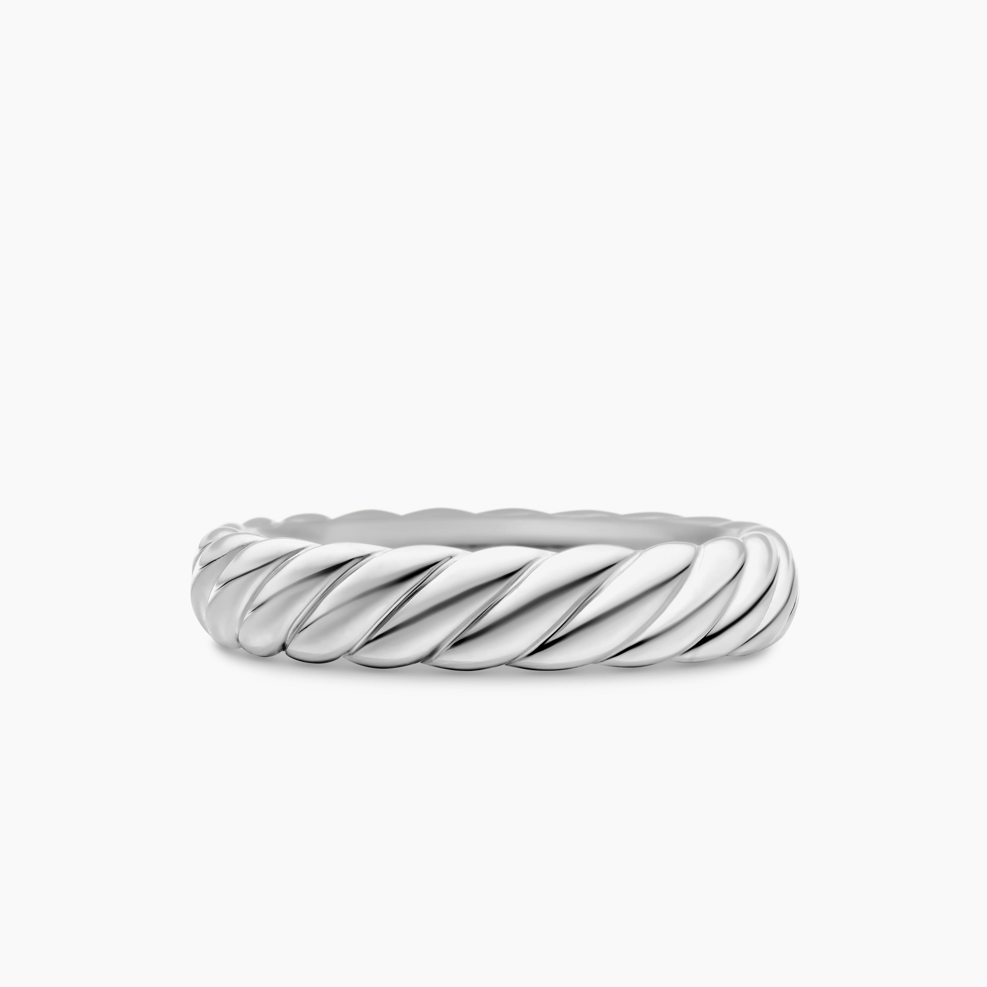 Womens Sculpted Cable Band Ring in 18K White Gold, 4.6mm