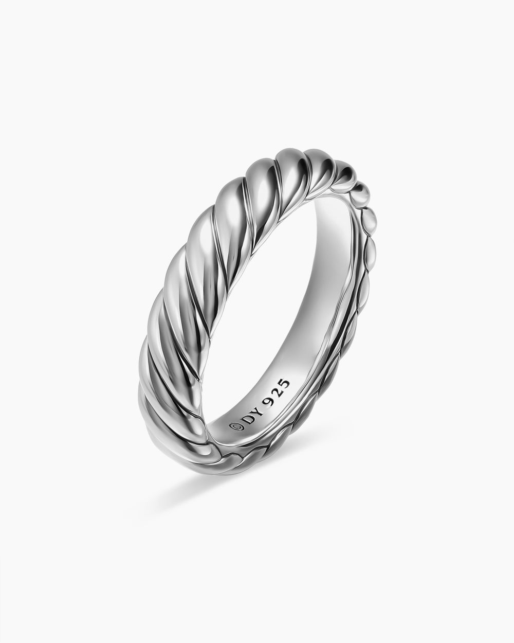 Womens Sculpted Cable Band Ring in Sterling Silver, 4.6mm