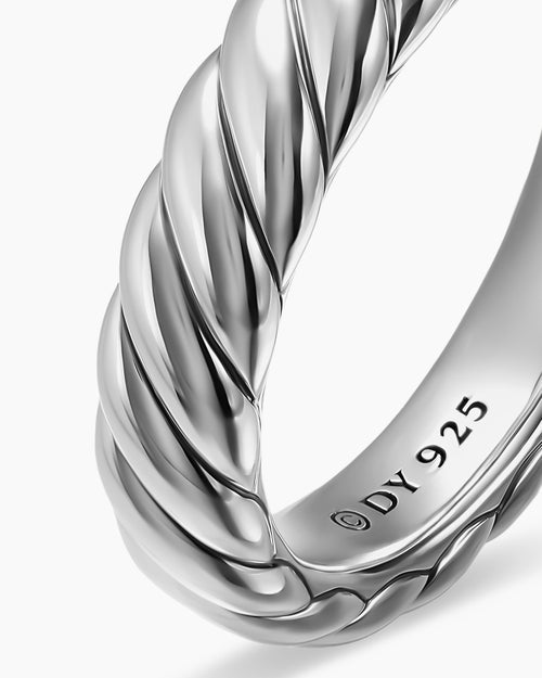 Womens Sculpted Cable Band Ring in Sterling Silver, 4.6mm