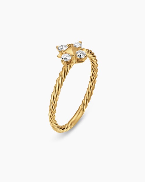 Womens Petite Modern Renaissance Pyramid Ring in 18K Yellow Gold with Diamonds, 6.2mm