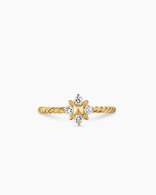 Womens Petite Modern Renaissance Pyramid Ring in 18K Yellow Gold with Diamonds, 6.2mm
