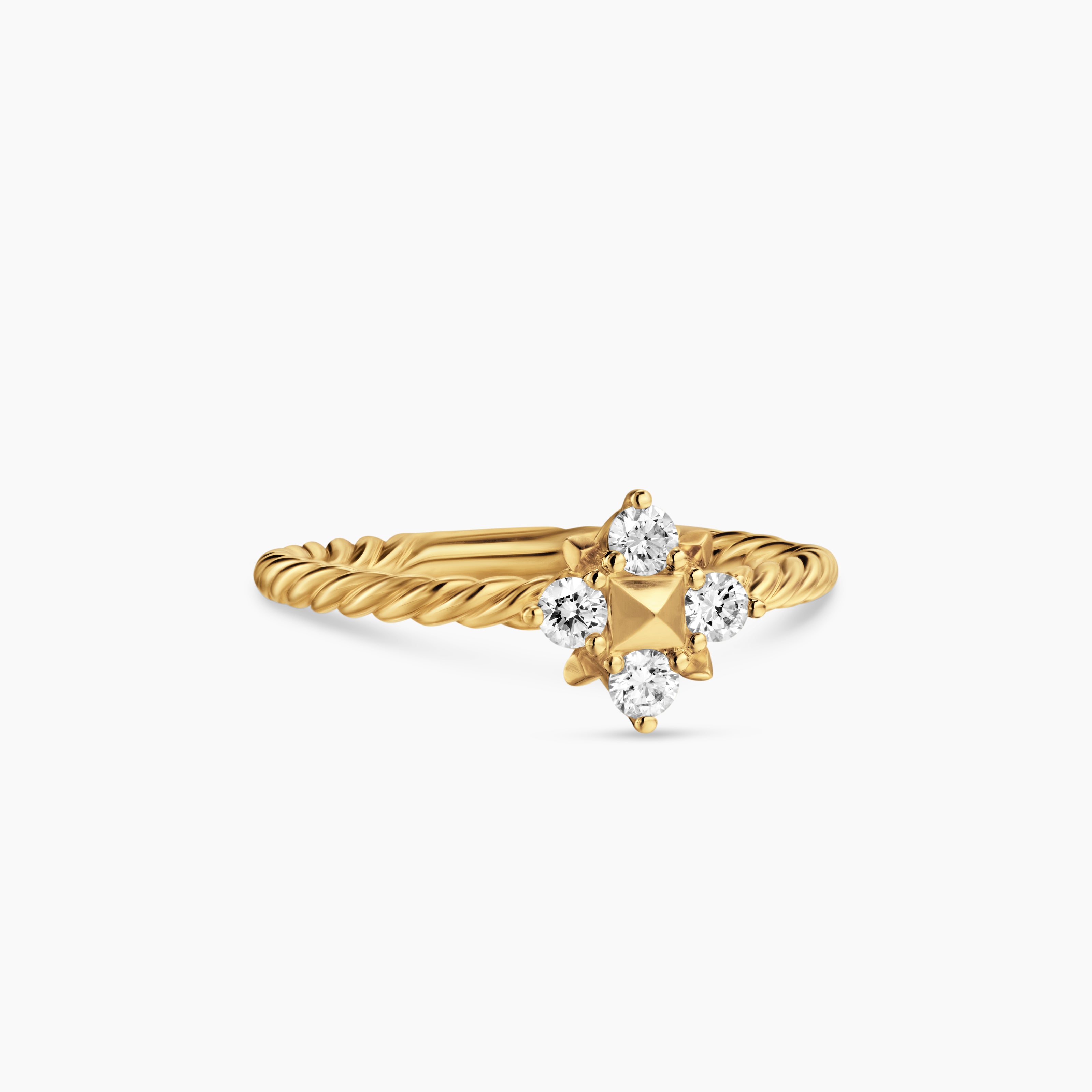 Womens Petite Modern Renaissance Pyramid Ring in 18K Yellow Gold with Diamonds, 6.2mm