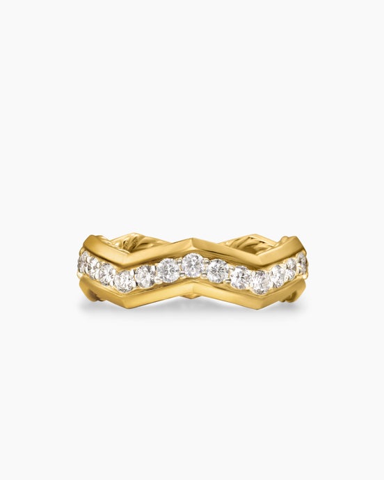 Zig Zag Stax Ring in 18K Yellow Gold with Diamonds, 5mm
