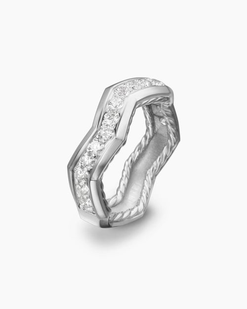 Womens Zig Zag Stax Ring in Sterling Silver with Diamonds, 5mm