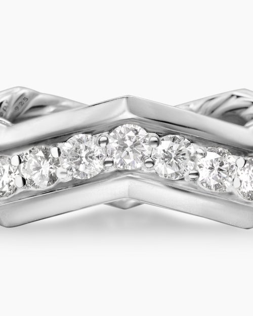 Womens Zig Zag Stax Ring in Sterling Silver with Diamonds, 5mm