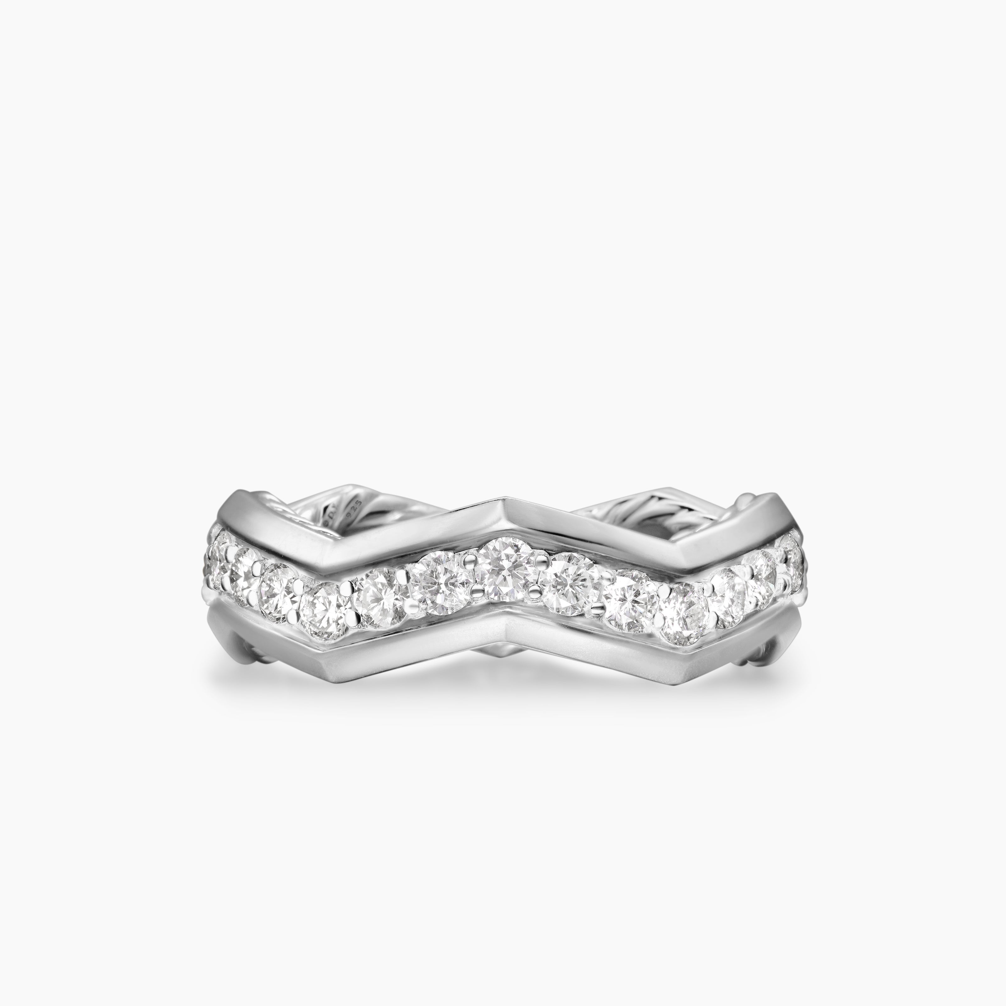 Womens Zig Zag Stax Ring in Sterling Silver with Diamonds, 5mm