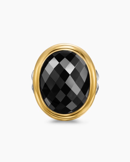 Womens Albion® Oval Ring in Sterling Silver with 18K Yellow Gold and Black Onyx, 21mm