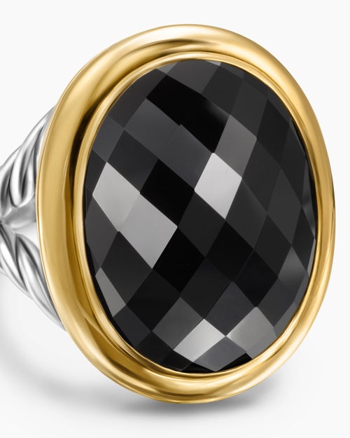 Womens Albion® Oval Ring in Sterling Silver with 18K Yellow Gold and Black Onyx, 21mm