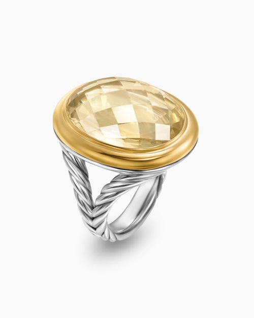 Womens Albion® Oval Ring in Sterling Silver with 18K Yellow Gold and Champagne Citrine, 21mm