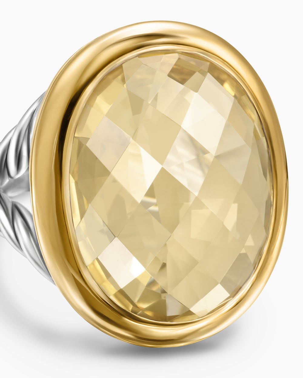Womens Albion® Oval Ring in Sterling Silver with 18K Yellow Gold and Champagne Citrine, 21mm