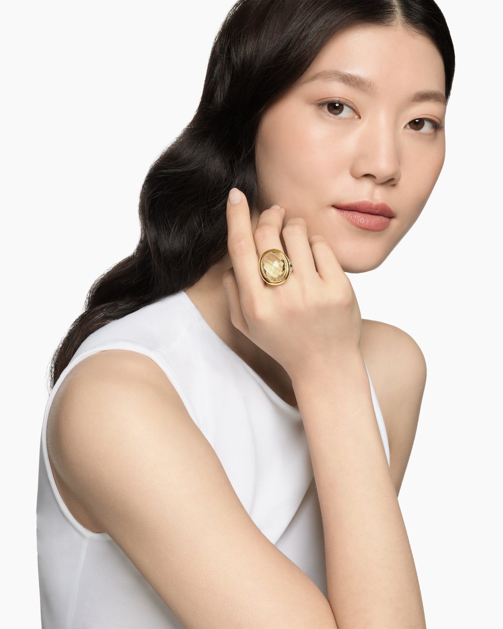 Womens Albion® Oval Ring in Sterling Silver with 18K Yellow Gold and Champagne Citrine, 21mm