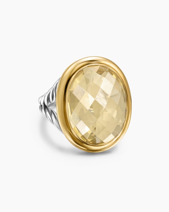 Albion® Oval Ring in Sterling Silver with 18K Yellow Gold and Champagne Citrine, 21mm