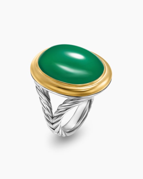 Womens Albion® Oval Ring in Sterling Silver with 18K Yellow Gold and Green Onyx, 21mm