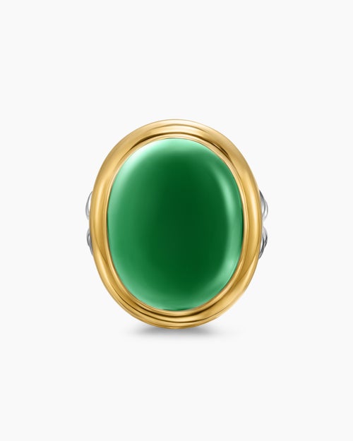 Womens Albion® Oval Ring in Sterling Silver with 18K Yellow Gold and Green Onyx, 21mm