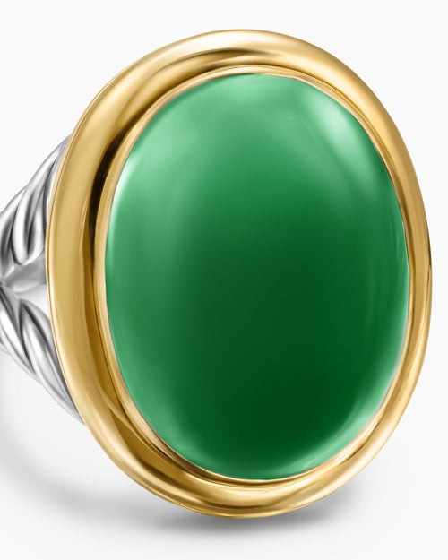 Womens Albion® Oval Ring in Sterling Silver with 18K Yellow Gold and Green Onyx, 21mm