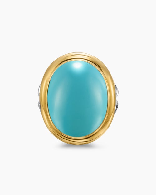 Womens Albion Oval Ring in Sterling Silver with 18K Yellow Gold, 21mm