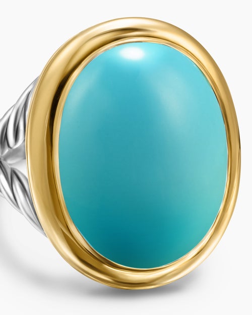 Womens Albion® Oval Ring in Sterling Silver with 18K Yellow Gold and Turquoise, 21mm