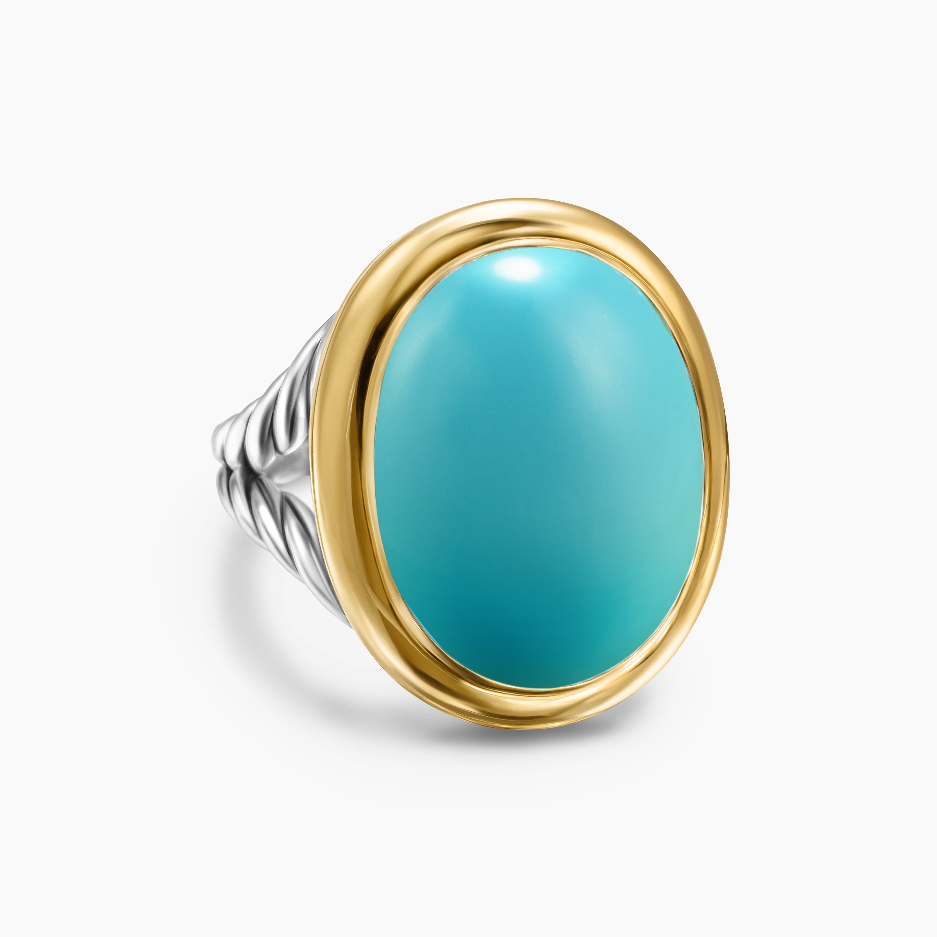 Womens Albion Oval Ring in Sterling Silver with 18K Yellow Gold, 21mm