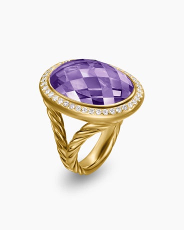 Albion® Oval Ring in 18K Yellow Gold with Amethyst and Diamonds, 21mm