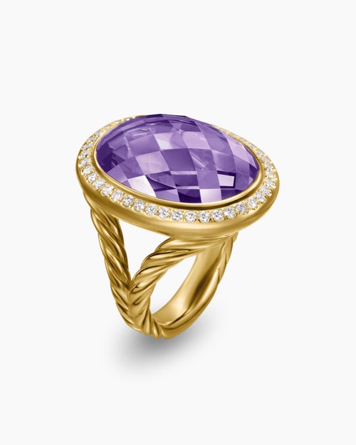 Womens Albion® Oval Ring in 18K Yellow Gold with Amethyst and Diamonds, 21mm