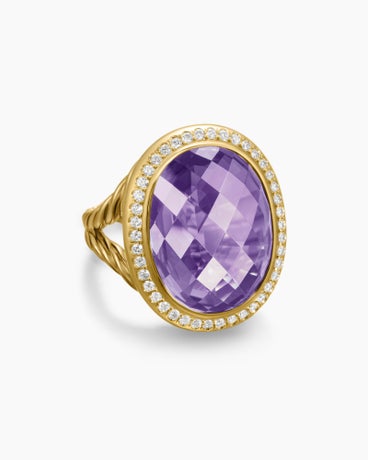 Albion® Oval Ring in 18K Yellow Gold with Amethyst and Diamonds, 21mm