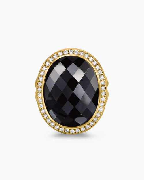 Womens Albion® Oval Ring in 18K Yellow Gold with Black Onyx and Diamonds, 21mm