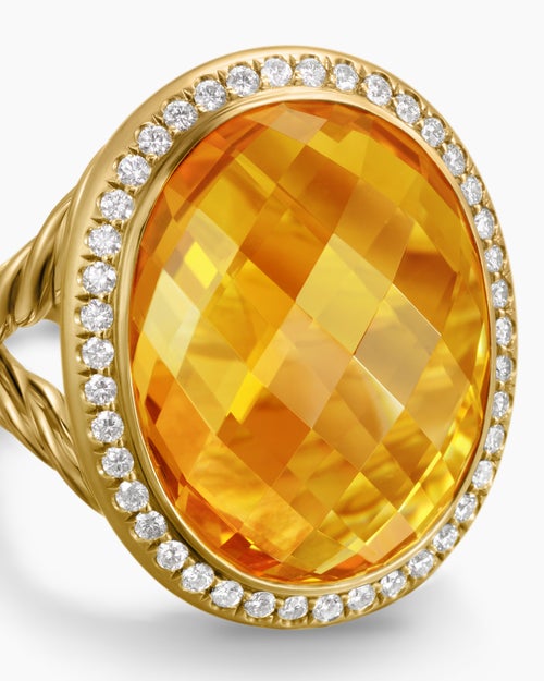 Womens Albion® Oval Ring in 18K Yellow Gold with Citrine and Diamonds, 21mm