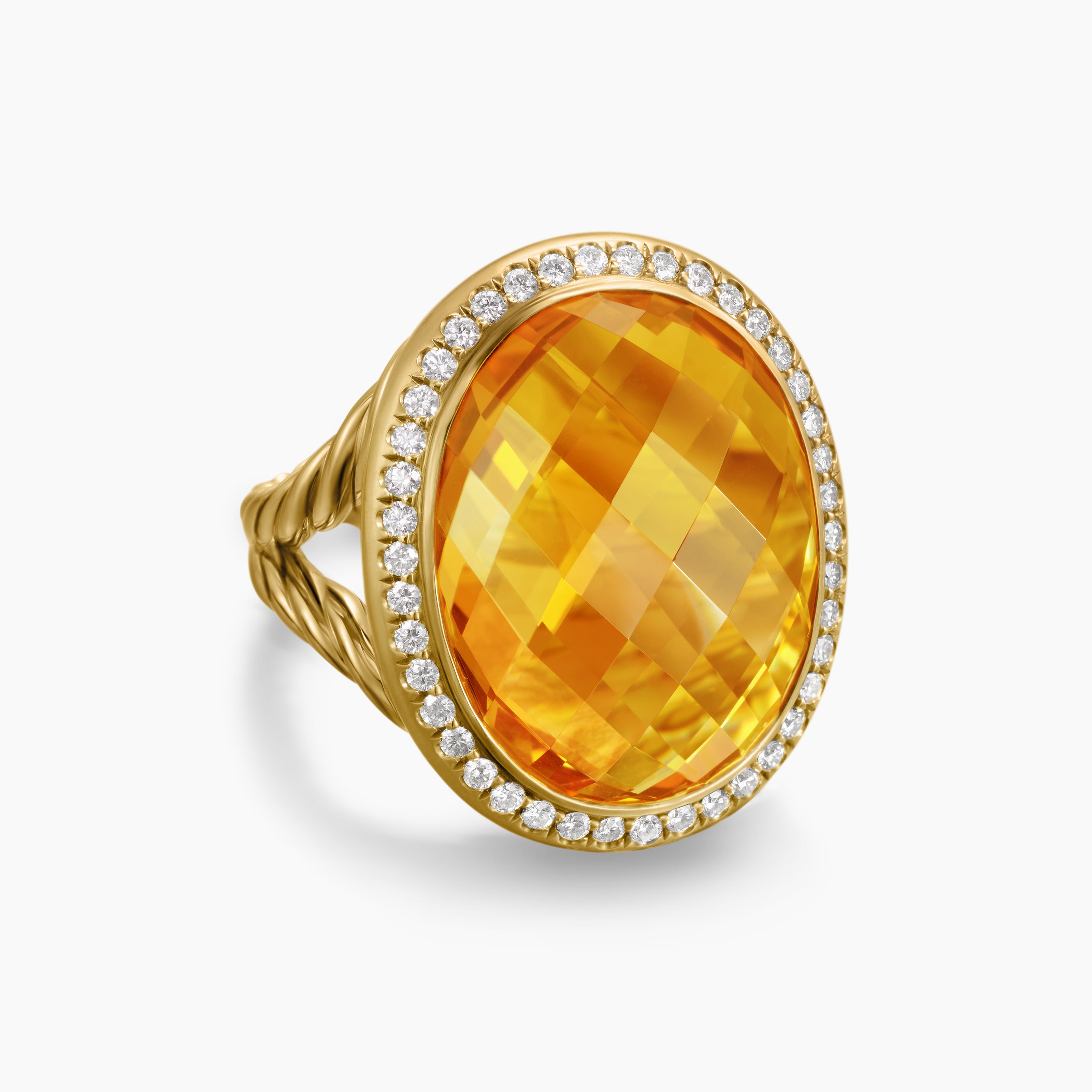 Womens Albion Oval Ring in 18K Yellow Gold with Diamonds, 21mm