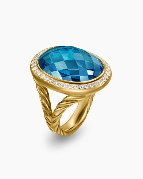 Womens Albion® Oval Ring in 18K Yellow Gold with Hampton Blue Topaz and Diamonds, 21mm