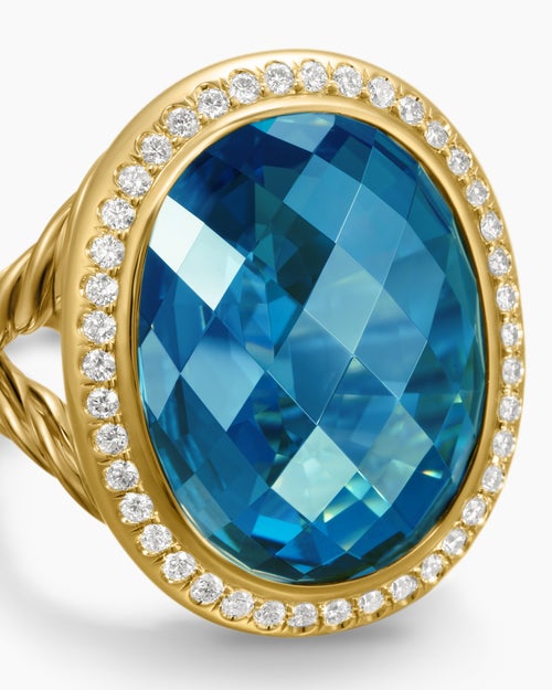 Womens Albion® Oval Ring in 18K Yellow Gold with Hampton Blue Topaz and Diamonds, 21mm
