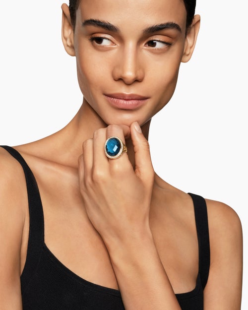 Womens Albion® Oval Ring in 18K Yellow Gold with Hampton Blue Topaz and Diamonds, 21mm