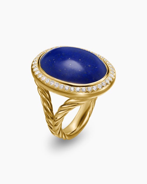 Womens Albion® Oval Ring in 18K Yellow Gold with Lapis Lazuli and Diamonds, 21mm