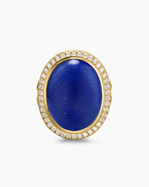 Womens Albion® Oval Ring in 18K Yellow Gold with Lapis Lazuli and Diamonds, 21mm