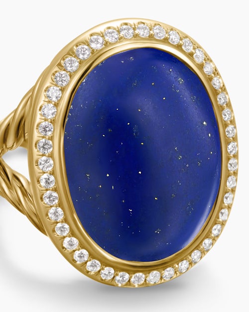Womens Albion® Oval Ring in 18K Yellow Gold with Lapis Lazuli and Diamonds, 21mm