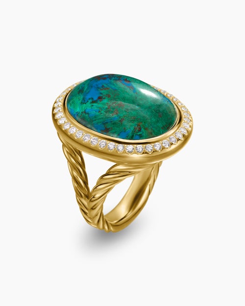 Womens Albion® Oval Ring in 18K Yellow Gold with Chrysocolla and Diamonds, 21mm