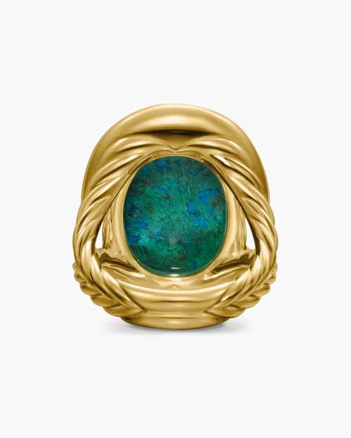 Womens Albion® Oval Ring in 18K Yellow Gold with Chrysocolla and Diamonds, 21mm