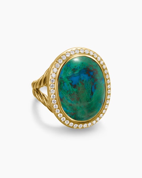 Womens Albion® Oval Ring in 18K Yellow Gold with Chrysocolla and Diamonds, 21mm