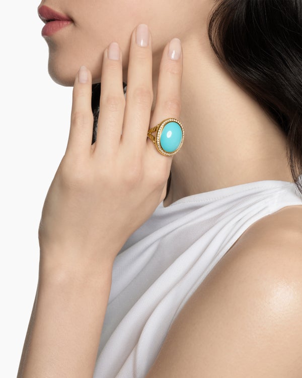 Albion Oval Ring in 18K Yellow Gold with Diamonds, 21mm