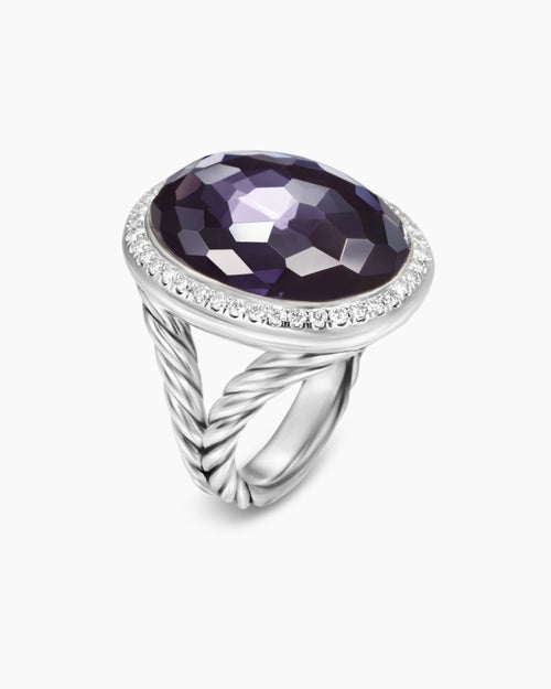 Womens Albion® Oval Ring in Sterling Silver with Black Orchid and Diamonds, 21mm