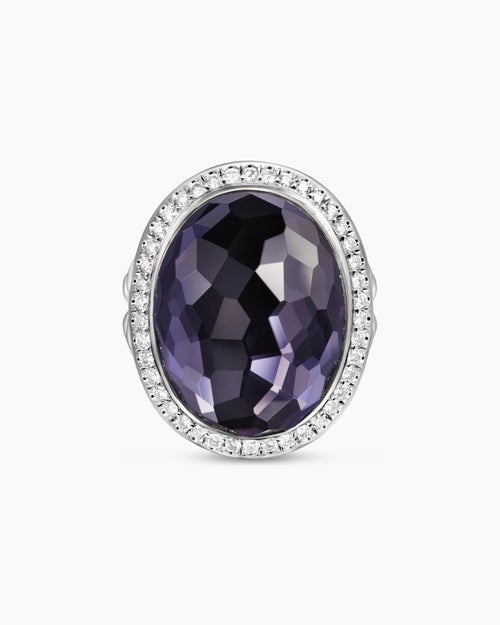 Womens Albion Oval Ring in Sterling Silver with Diamonds, 21mm
